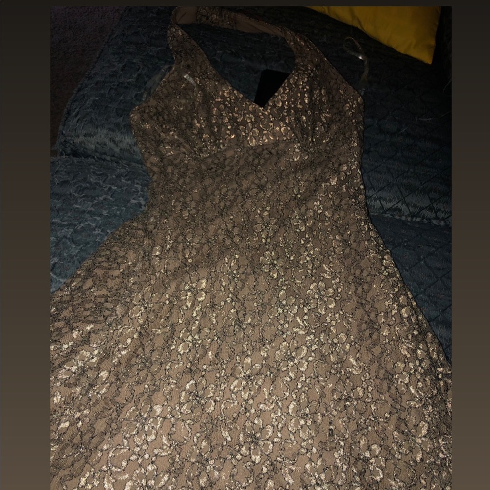 Strapless gold dress